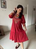 Red Embroidered Cotton Dress
