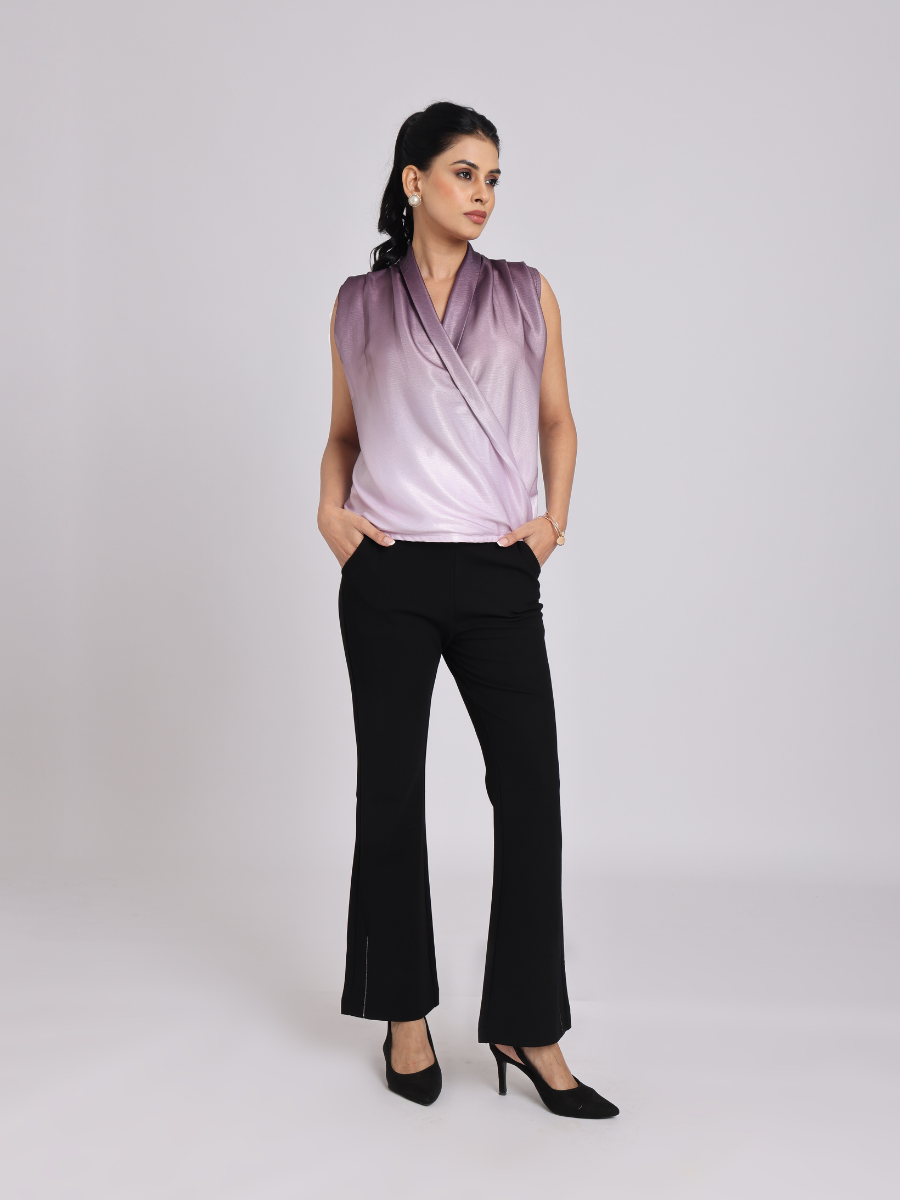 Mauve Satin Drape Neck Sleeveless Top