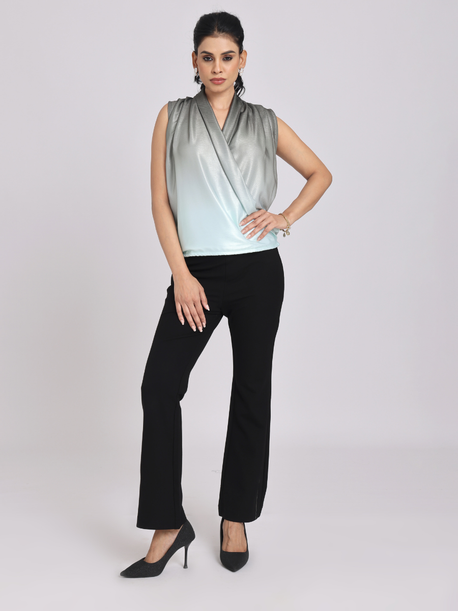 Mint Satin Drape Neck Top