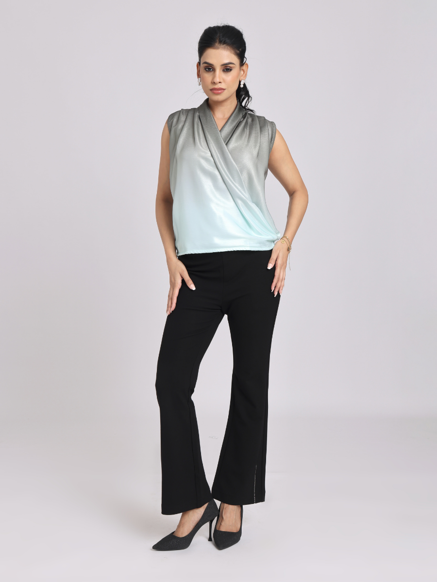 Mint Satin Drape Neck Top