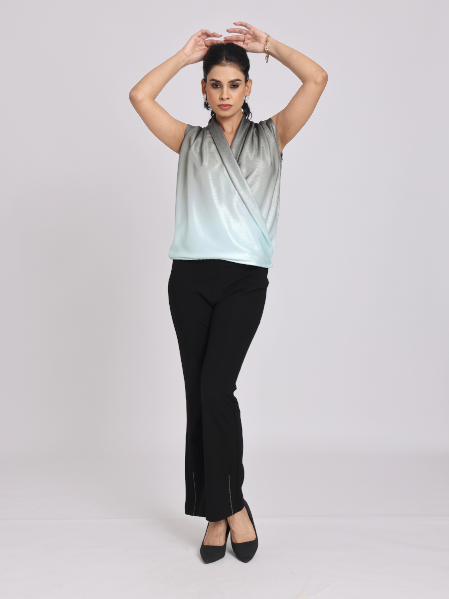 Mint Satin Drape Neck Top