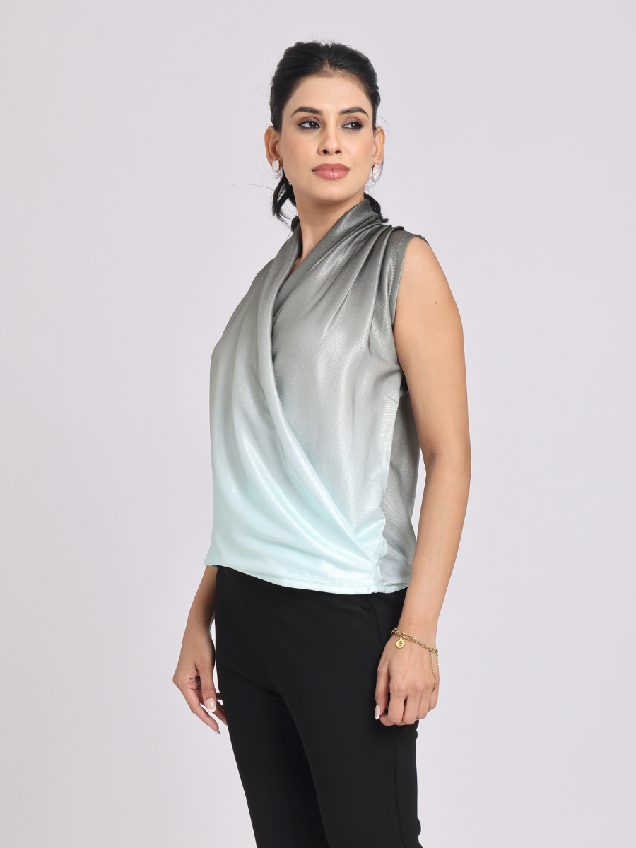 Mint Satin Drape Neck Top