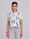 Face Print Relaxed Fit White T-Shirt