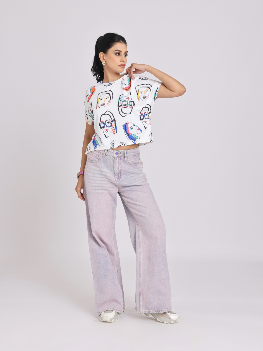 Face Print Relaxed Fit White T-Shirt