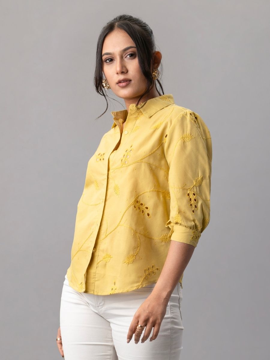 Sunbeam Yellow Embroidered Cotton Shirt