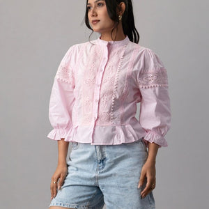 Rose Reverie Pink Lace Victorian Puff Sleeve Top