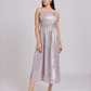 Metallic Lavender Back-Bow Midi Dress