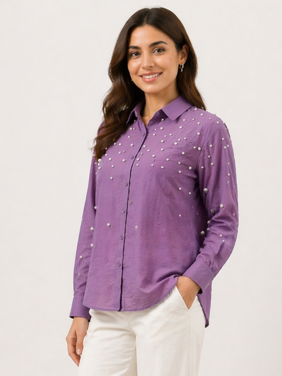 Dusty Lilac Pearl Embellished Shirt
