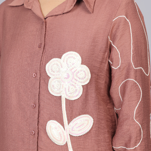 Blush Terra Brown Petal Embroidered Shirt