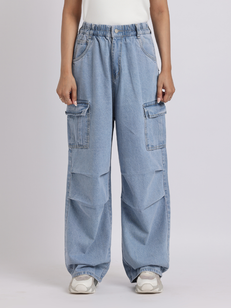 Light Blue Wide-Leg Cargo Jeans