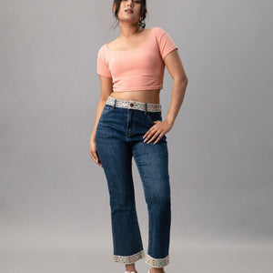 Embroidered Hem Ankle Denim