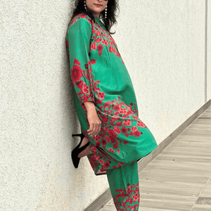 Green Silk Print Co-Ords Set