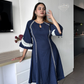 Midnight Blue Embroidered Flared Dress