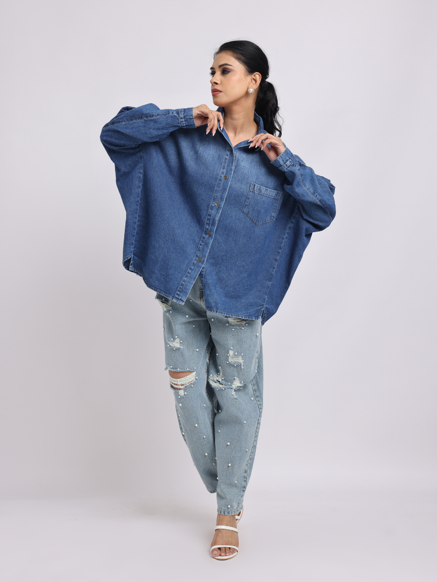 Oversized Mid-Blue Denim Shirt