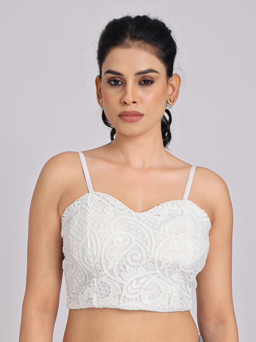 White Lace Crop Top with Sheer Shirt