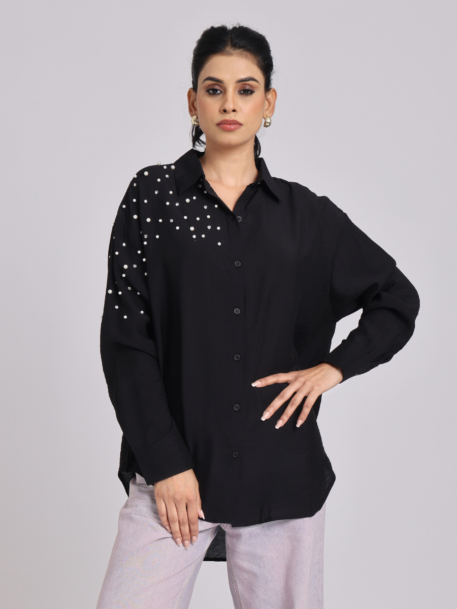 Black Pearl-Diamond Oversized Shirt