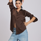 Rich Mocha Satin Long-Sleeve Shirt
