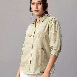 Sage Green Embroidered Cotton Shirt