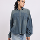 Oversized Mid Blue Denim Shirt with Dropped Shoulder