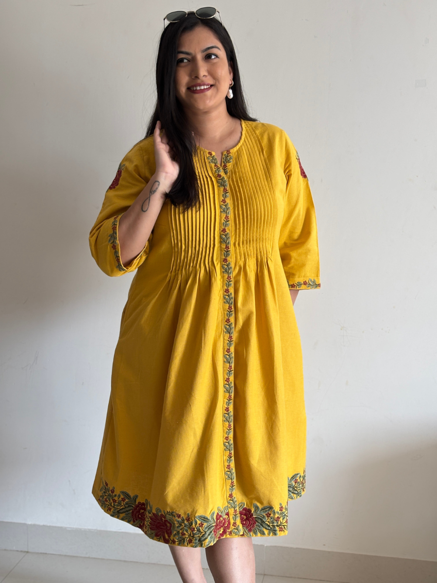 Embroidered Yellow Cotton Dress