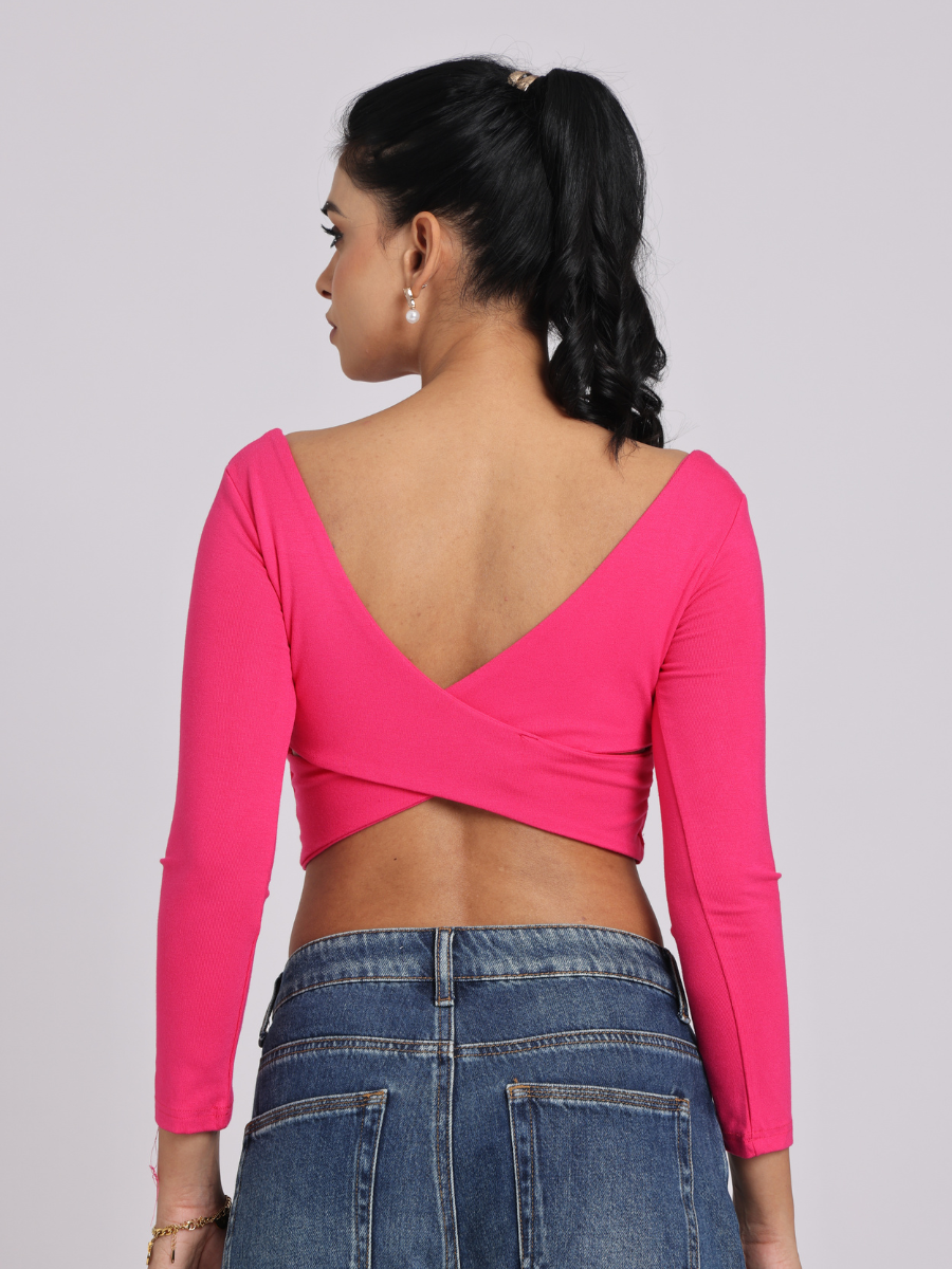 Hot Pink Cross-Back Crop Top - Statement Luxe Fit