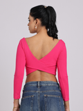 Hot Pink Cross-Back Crop Top - Statement Luxe Fit