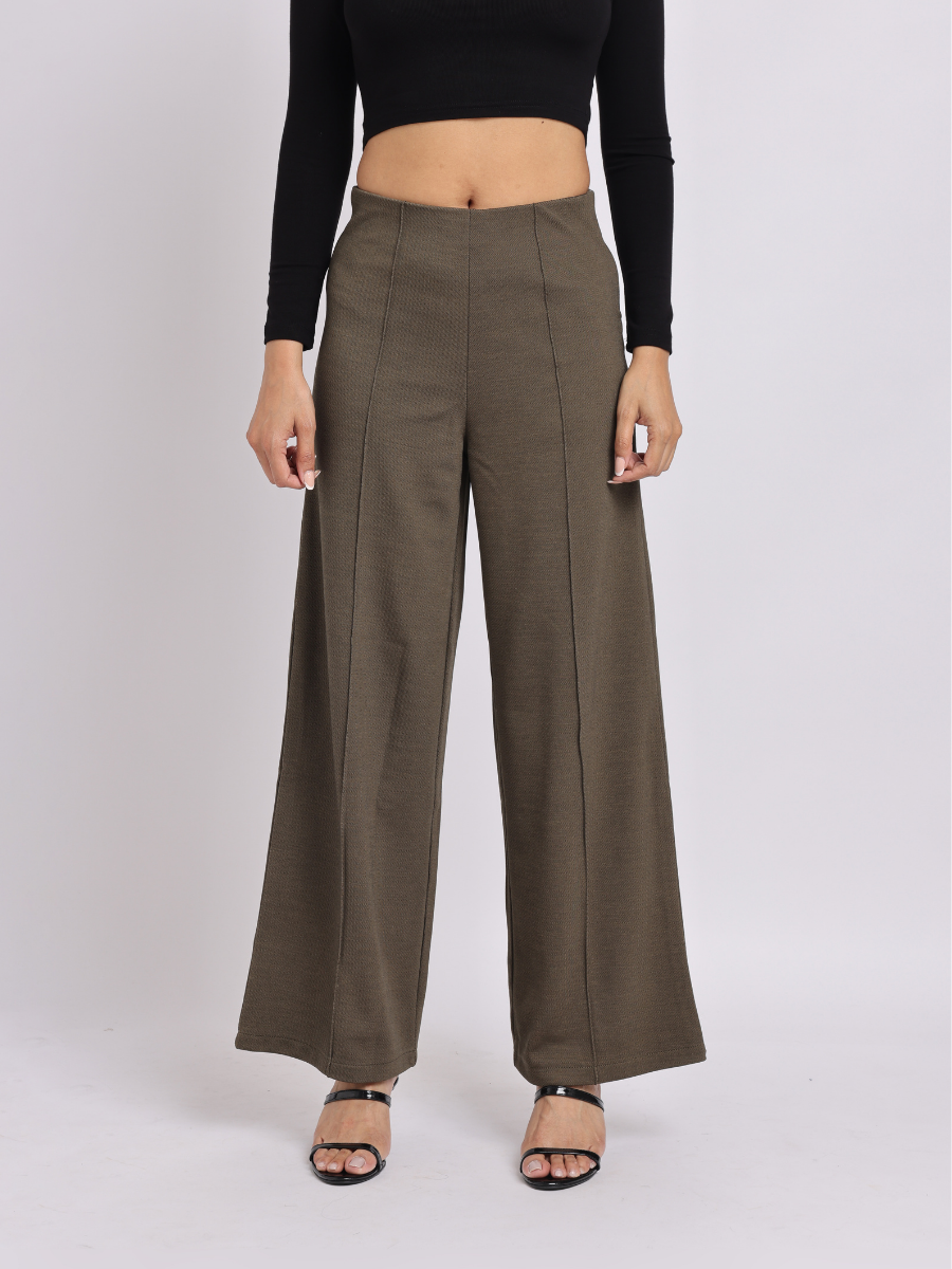 Olive Green Wide-Leg High-Rise Trousers