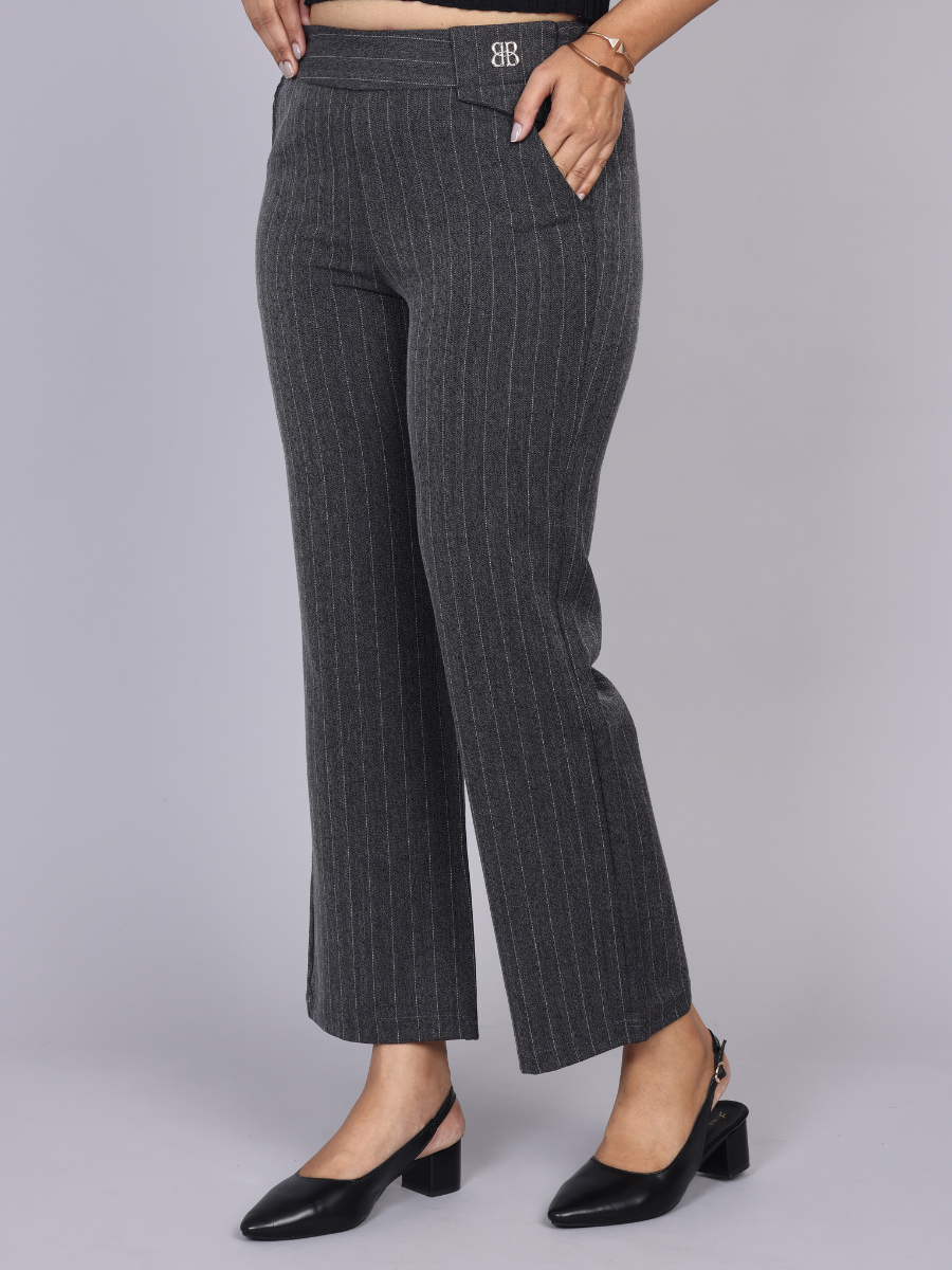 Grey Pinstripe High Waist Trouser