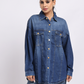 Dark Blue Oversized Denim Shirt with Dropped Shoulder