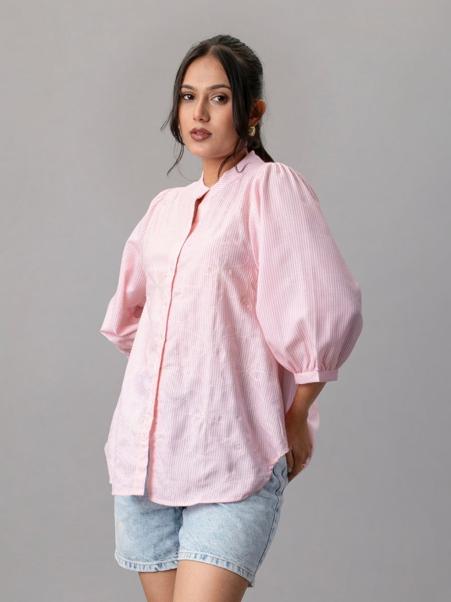 Roseline Reverie Striped Cotton Shirt-Top