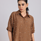 Cocoa Brown Pearl-Diamond Oversized Shirt