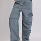Blue Adjustable Waist Cargo Jeans for Women