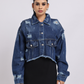 Blue Distressed Cropped Denim Jacket