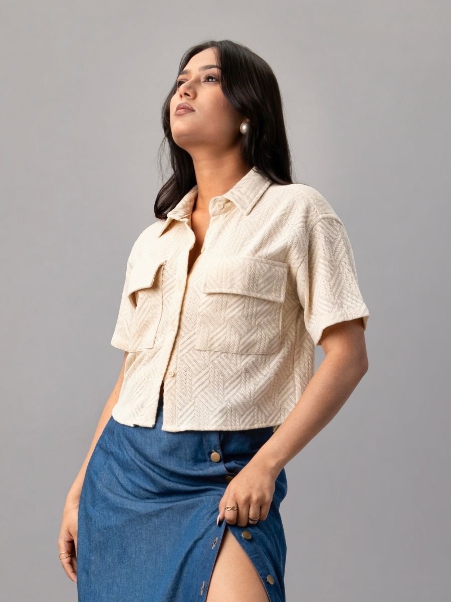 Sandstone Textured Crop Shirt