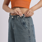 Wide-Leg Cargo Denim Jeans with Adjustable Waist