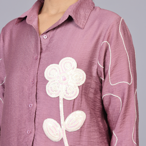 Mauve Bloom Flora Embroidered Shirt