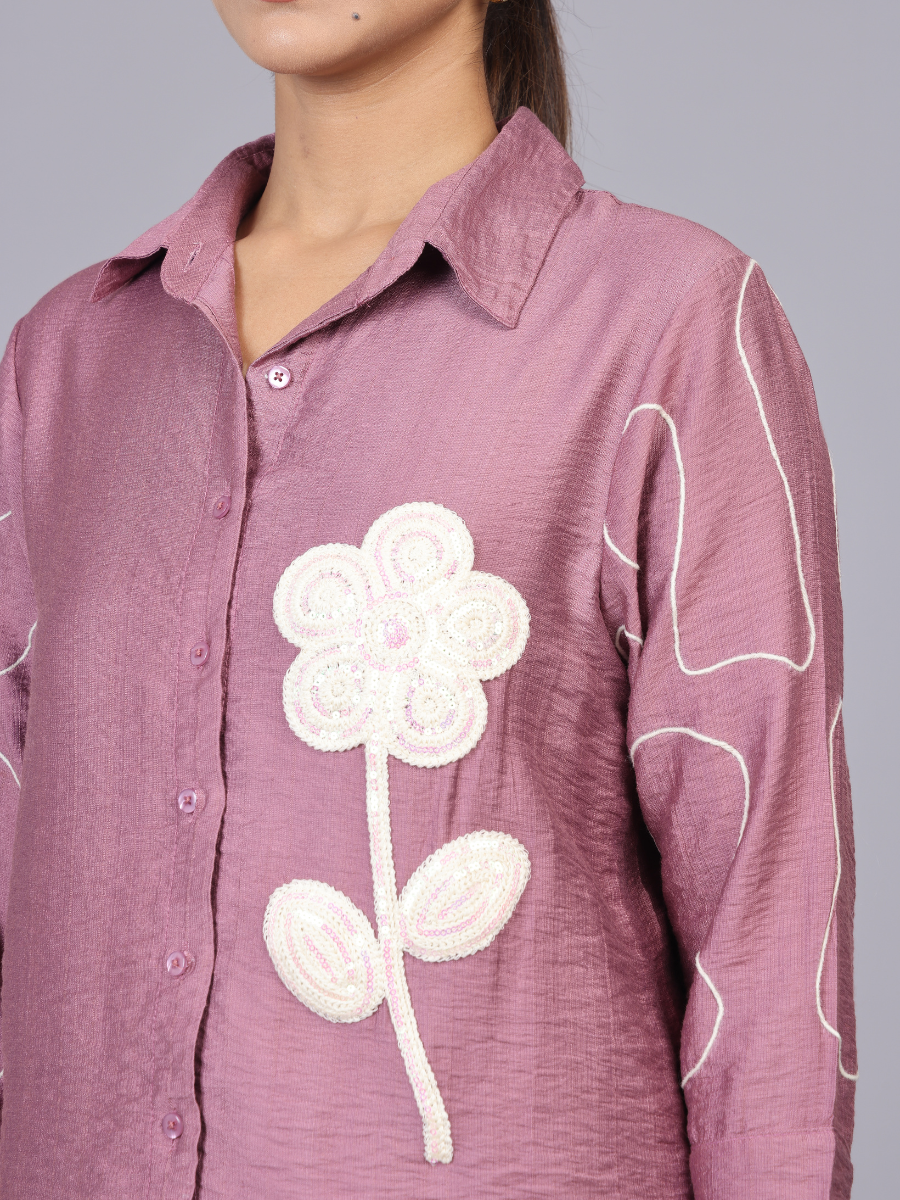 Mauve Bloom Flora Embroidered Shirt