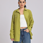 Olive Green Oversized Pearl & Diamond Embellished Shirt