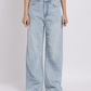 Light Blue Pearl-Embellished Wide-Leg Denim Jeans