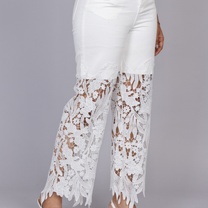 Floral Lace Applique Wide-Leg Jeans