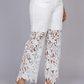 Floral Lace Applique Wide-Leg Jeans