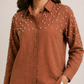 Brown Fit Pearl & Diamond-Embellished Shirt