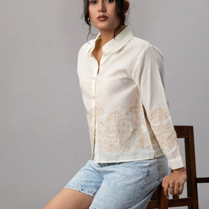 Embroidered Off-White Cotton Shirt