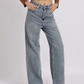 Vintage Blue Pearl Bow Straight-Fit Denim Jeans