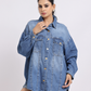 Light Blue Oversized Denim Shirt with Dropped Shoulder