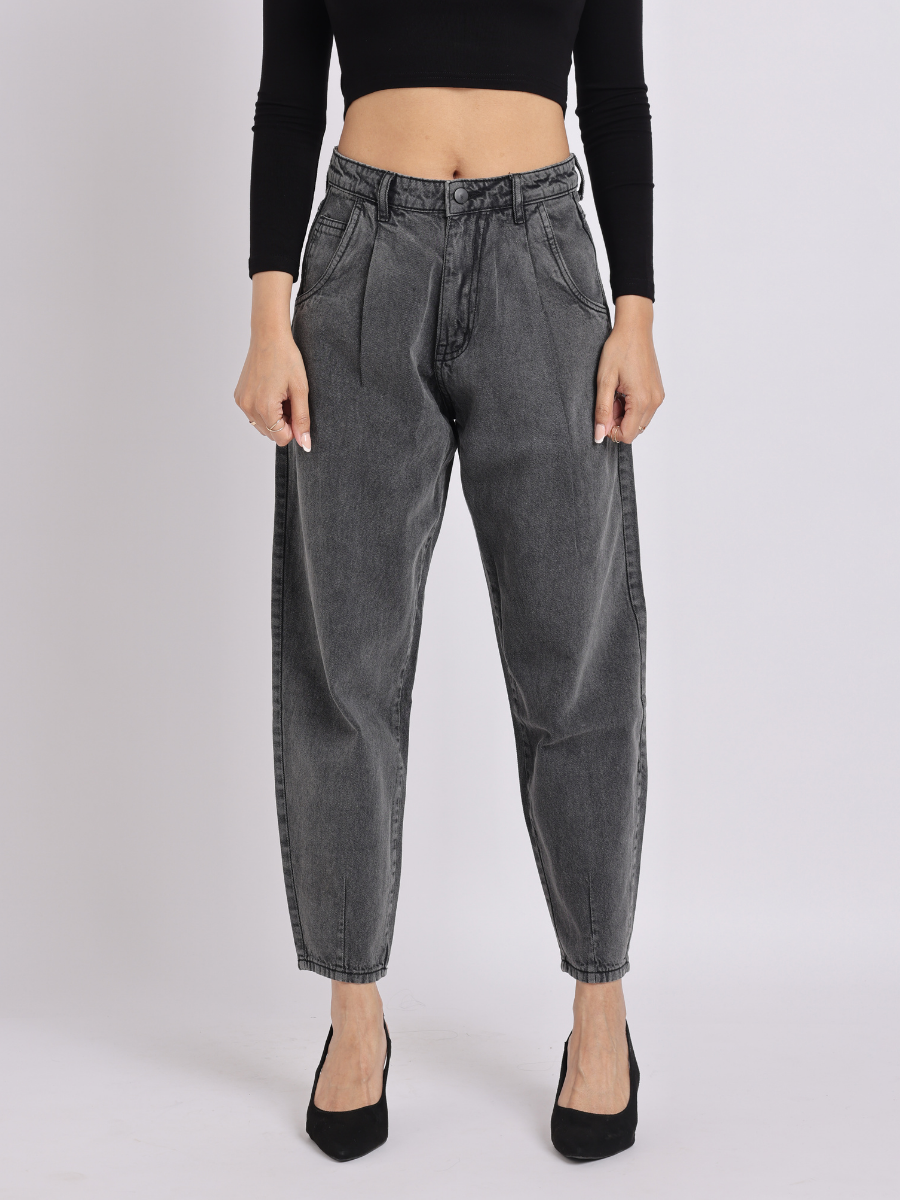 Grey Mid-Rise Tapered Denim Jeans