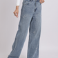 Vintage Light Blue Pearl Bow Straight-Fit Denim Jeans