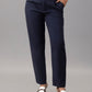 Navy High Waist Tapered Trousers with Belt