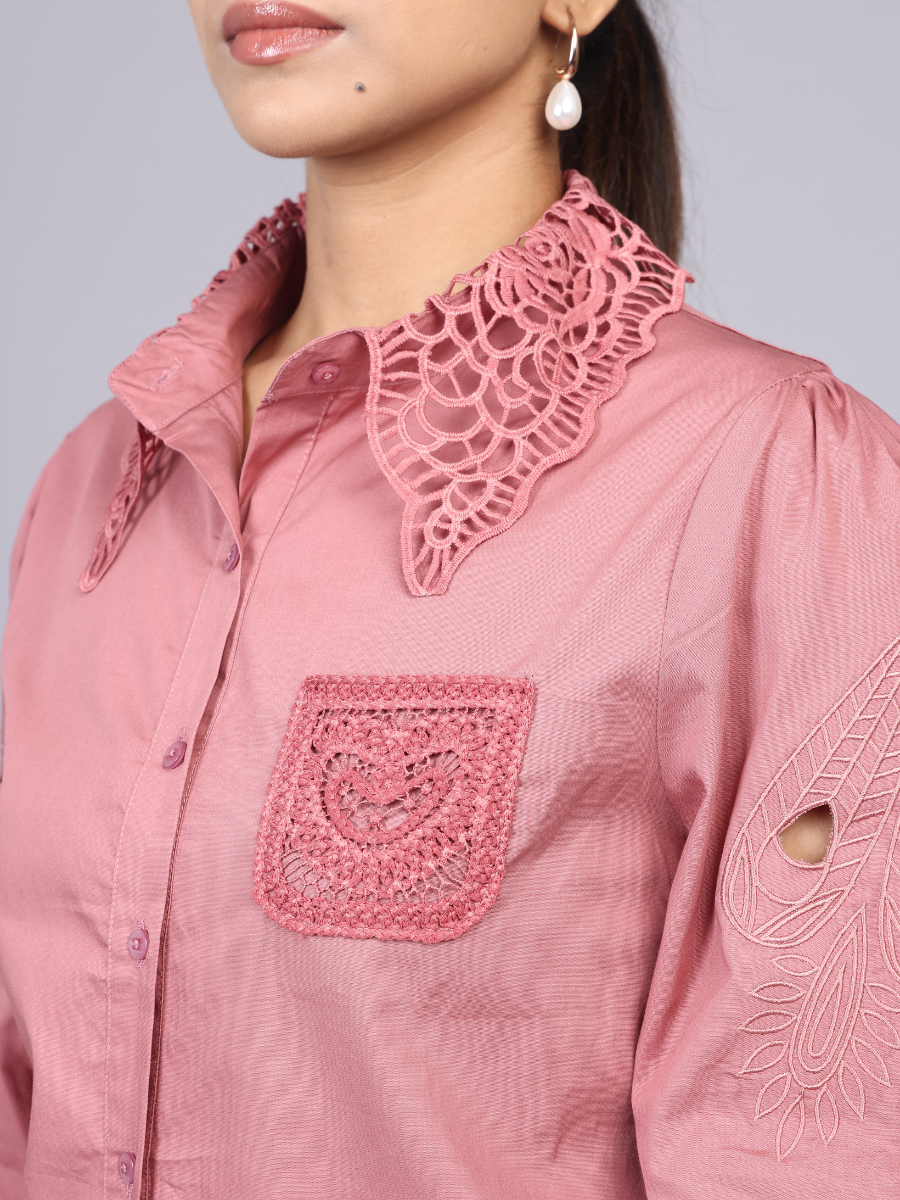 Rose Cutwork Embroidered Cotton Shirt