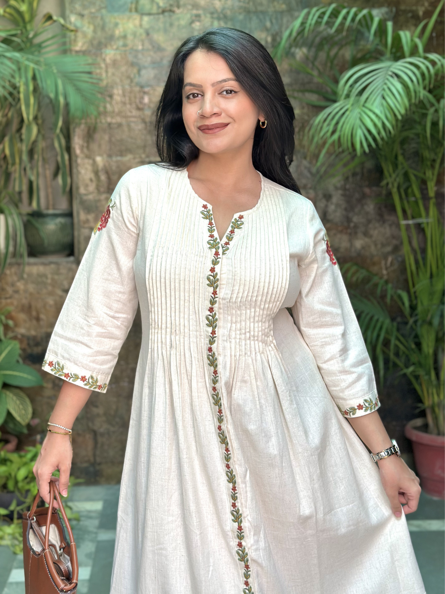 Embroidered Khadi Cotton Dress